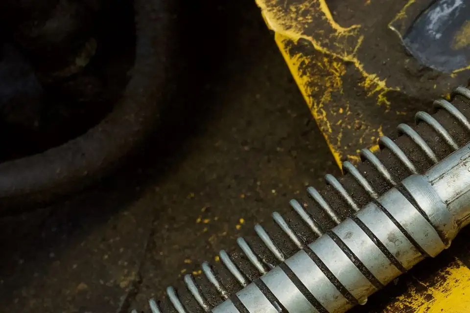 Hydraulslang och koppling på en entreprenadmaskin, närbild